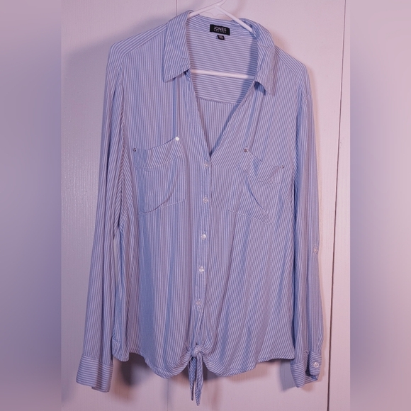 Jones New York Striped Blouse Size XXL Front Tie Top Preppy Classic Soft Boho - Picture 9 of 9